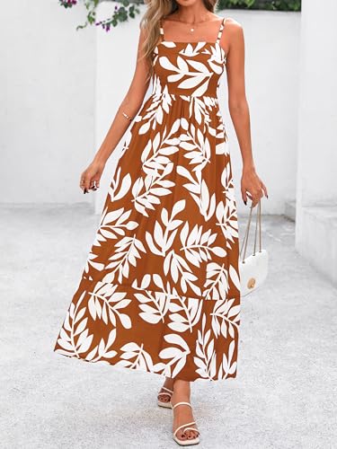 Image of PRETTYGARDEN Women Summer Maxi Dresses 2026 Spaghetti Strap Boho Floral Striped Wedding Guest Beach Vacation Flowy Long Dress