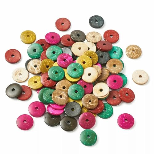 100 Cuentas de Donut de cáscara de Coco de Colores Mixtos, 15 x 3 mm, espaciadoras Sueltas