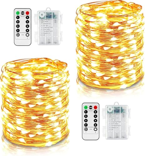 GOMETY 2 Stück 10M 100 LED Lichterkette, Kupferdraht 8 Modi...