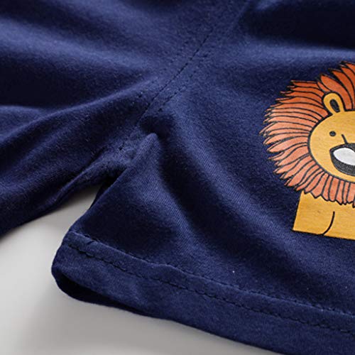 Jchen 2Pcs Set Outfits Infant Baby Boys Cartoon Lion Print Short Sleeve Striped Tops+Pants Clothes (Age:18-24 Months, Navy) #TOP7