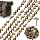 Supkiir 66ft D11mm Upholstery Tack Strip, Brass Decorative Nailhead Trim with Single Tacks, Antique Plated Upholstery Nail Strips Tool for Furniture Sofa Couch Chair Decor