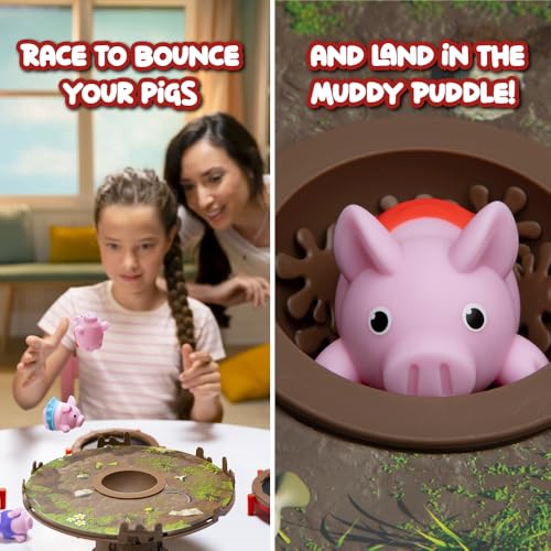 Image of Pigs on Trampolines Board Games - Family Game, Kids Games, Multi-Player, Board Games for Family Night, Preschool Toys, The Muddiest Pig Wins The Game, Hand-Eye-Coordination Game, Ages 6+