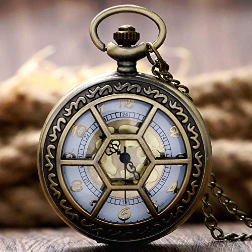 Vintage Kette Taschenuhr, Mode Stilvolle Geschenk Sechseck Grille Frauen Männer Trendy Moderne Römische Ziffern Taschenuhr Anhänger Bronze Heiße