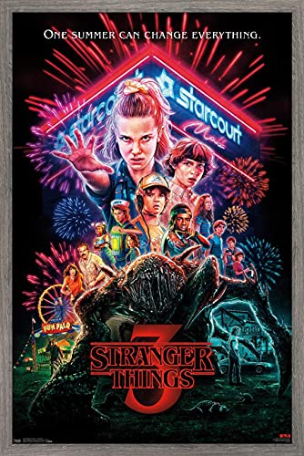 Trends International Netflix Stranger Things: Season 3 - One Sheet Wall Poster, 14.725" x 22.375", Barnwood Framed Version