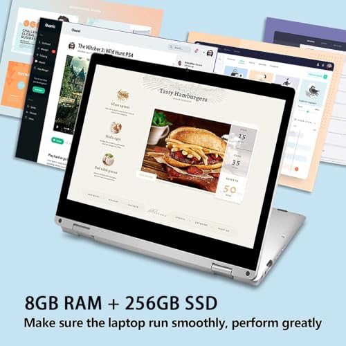 Image of 2 in 1 Laptop, 11.6 inch Laptop Computer, 4GB RAM, 128GB SSD Storage, 360 Degree Convertible Tablet Intel Processor, Webcam, WiFi, Type-C, Silver