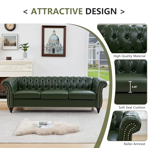 Image of QHITTY 2 Piece Living Room Set, Sectional Chesterfield Sofa Contemporary Upholstered Artificial Leather Loveseat Couch Sets for Living Room, Bedroom, Office (Green)