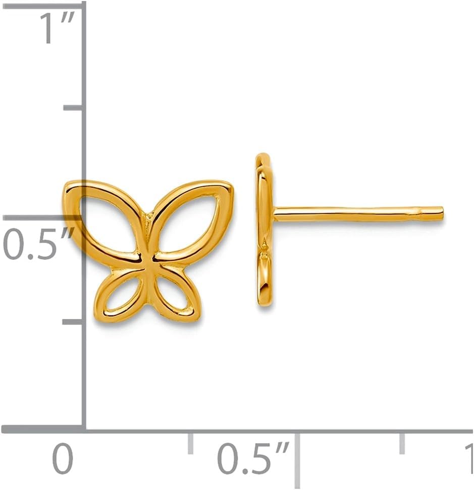 14k Solid Yellow Gold Polished Butterfly Angel Wings Post Earrings 8.55x5.14mm Wide Stud Earring for Women - Image 2