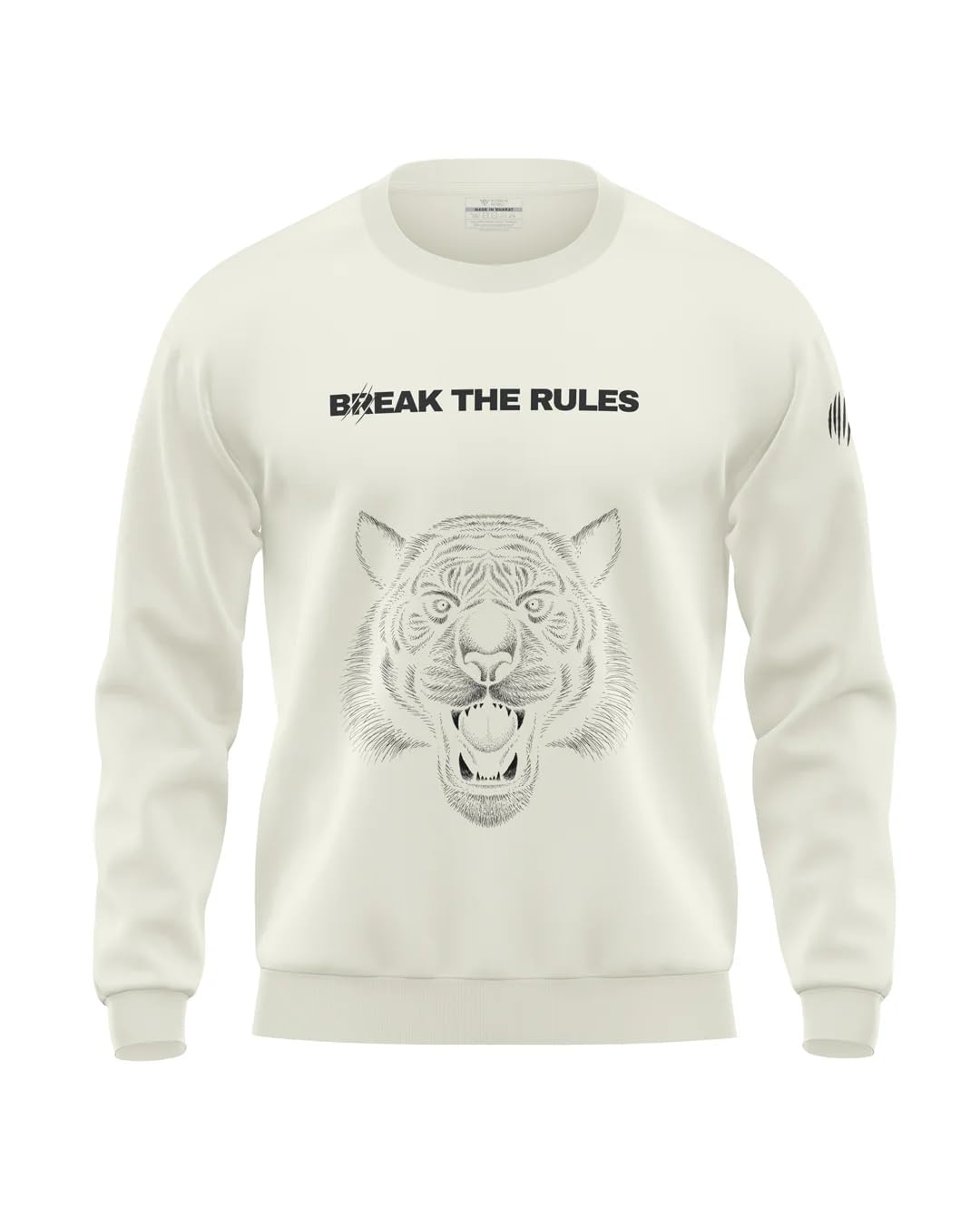 warriorworld Men's Cotton Sweatshirt | Roaring Tiger Graphic with Break The Rules Print | Crewneck Pullover | Bold Winter Wear-picture-25