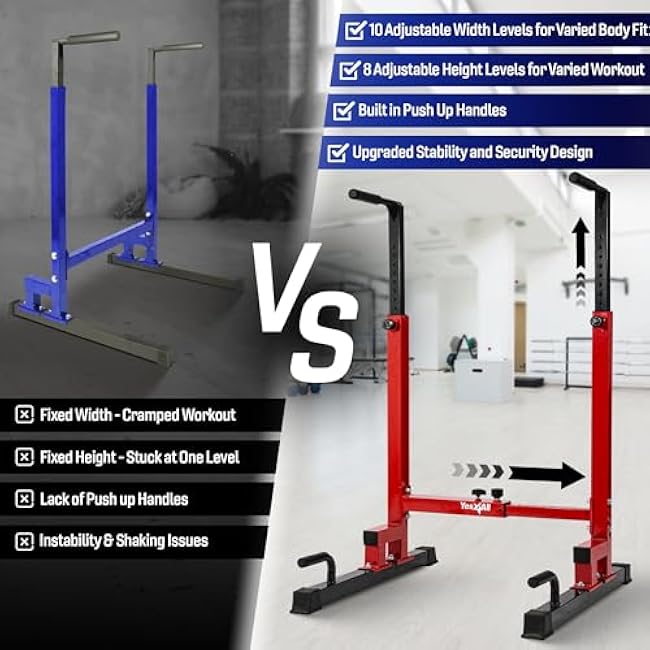 Yes4All Dip Stand 500 LBS Capacity, 80 Levels Adjustable Dip Bars, Dip Station Machine for Home Gym
