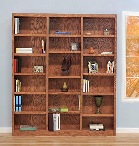 Traditional 84" Tall 18-Shelf Triple Wide Wood Bookcase In Dry Oak #TOP1
