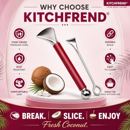 Image of Coconut Breaker & Coconut Slicer Combo | Stainless Steel Coconut Opener with Coconut Flesh Remover Tool | Easy Coconut Cracker Set | Heavy Duty Kitchen Tool