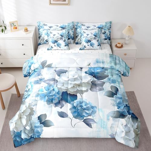 7-Piece Girls Flower Bedding Full Size Hydrangea Floral Comforter...