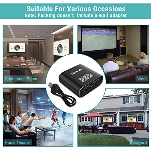 HDMI Splitter 1 in 2 Out - Techole 4K Aluminum Ver1.4 HDCP, Powered HDMI Splitter Supports 3D 4K@30HZ Full HD1080P for Xbox PS4 PS3 Fire Stick Roku Blu-Ray Player Apple TV HDTV - Thumbnail 6