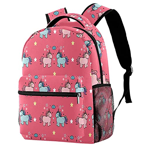 Sacs d'école filles garçons licornes roses et bleues fond rose