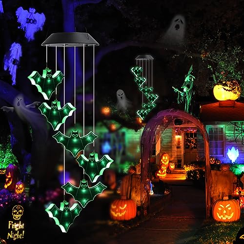 Image of Toodour Halloween Decorations Lights, Hanging Bat Lights for Outdoor Halloween Decor, Halloween Wind Chimes, Waterproof Solar Halloween Lights for Garden, Patio, Window, Yard, Party, Bat Decoration