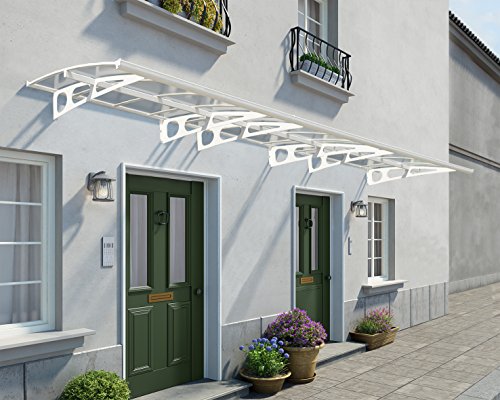 Canopia by Palram Vordach für Haustür Bordeaux 6690 Pultvordach 670 x 139 cm Weiss Sonnenschutz Haustürvordach inkl. Regenrinne