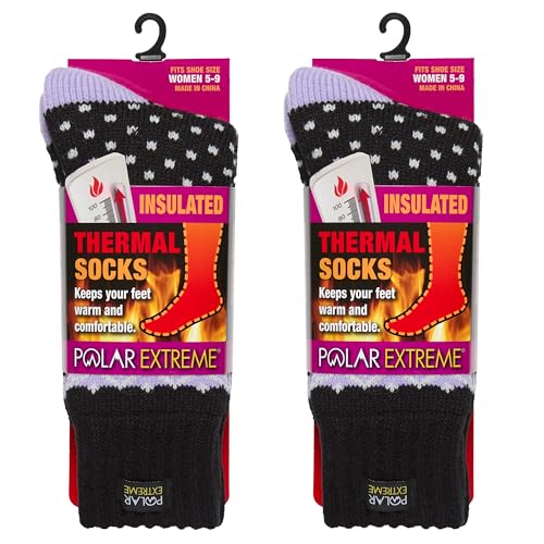 Image of Polar Extreme Thermal Hiking Socks - Cushioned, Insulated, Warm para Boots, Women & Men, One Size Fits Most 4-10, 2-Pack