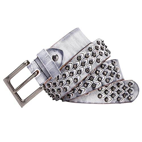 Ceinture à rivets métal ronde et cuir clouté punk avec boucle ultra résistante