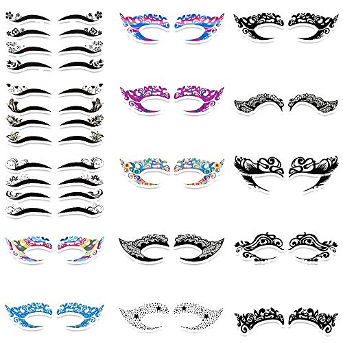 DKAF 24Pairs Temporary Eye Tattoo, With 12 Pair Waterproof Eyeshadow and 12 Pairs Eyeliner Designs, Multiple Patterns Eye Tattoo Stickers for Masquerade Party