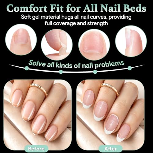 Image of Leykosh Extra Short Almond Nail Tips - 15 Sizes 330PCS Soft Gel Fake Nails, Half Matte Full Cover Pre-Shaped Clear Press On Acrylic Nails No C Curve for Extension, DIY Home Manicure Beauty Gifts
