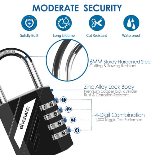 Image of 2 Pack 4-Digit Combination Lock, Heavy Duty Padlock Metal, Outdoor Alloy Locks with Hardened Steel Shackle, High Security Weatherproof Large Padlocks for Gym, School, Locker, Fence, Gate, Hasp-Black