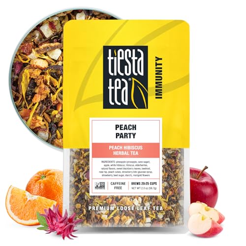 Image of Tiesta Tea - Peach Party, Loose Leaf, Peach Hibiscus Herbal Brew, Premium Blend, Non-Caffeinated Fruit Blend, Makes Hot or Iced & Up to 25 Cups, 2oz Resealable Pouch
