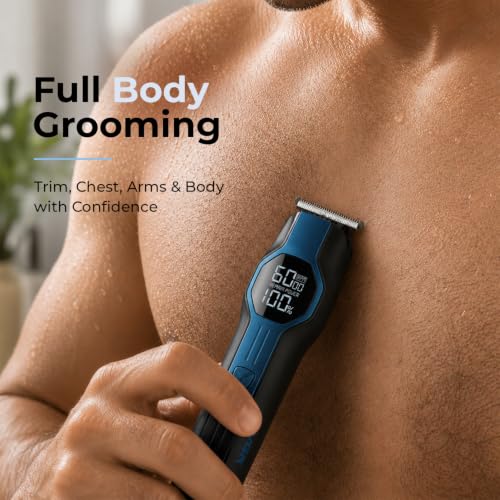 Image of VGR V-173 Professional Multi Grooming Kit for Men, 6-in-1 Trimmer with Shaver, Nose, Ear & Body Groomer, IPX7 Waterproof, Zoom Wheel Comb, LED Display, 210 Min Runtime, 2-Year Warranty- Blue