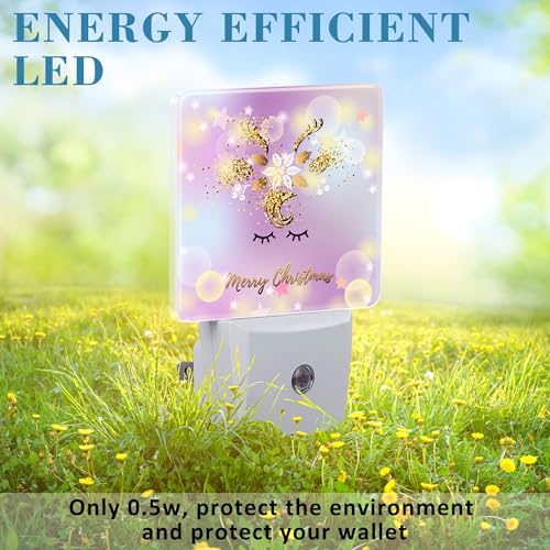 Image of Cute Merry Christmas Deer Night Light for Kids, LED Night Light Plug into Wall with Dusk to Dawn Sensor for Girls Boys Women Men Room Decor, Hallway, Kitchen, Bathroom, Nursery, Stairs