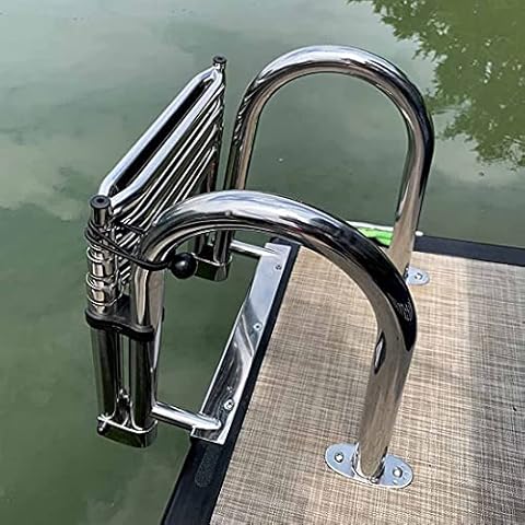 Badeleiter Edelstahl Bootsleiter 4 Stufen Leiter Teleskopisch Mit Rutschfesten Stufen Handlauf Und Breiter Pedal, Bootsleitern Klappbar Boot Poolleiter Schwimmdeckleiter Marine Drop Boat Leiter Cover