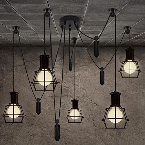 Lámpara colgante vintage de hierro de 5 cabezas E27 tipo jaula para decoración de restaurantes