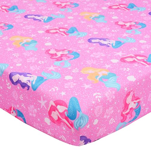 Image of Mermaid Fitted Crib Sheet - 100% Hypoallergenic Microfiber, 52 inch x 28 inch Crib Mattress Sheet, Ultra-Soft & Breathable Baby Bedding with Enchanting Mermaid Design, Pink