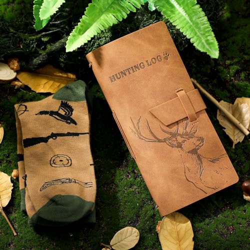 Engrowtic 2 peças de presente de caça de Natal, livro de registro de couro e meias de caça de algodã
