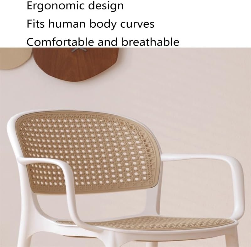 Rattan Dining Chair - Stackable Garden Arm Chair with Backrest, Lightweight Portable Kitchen & Office Chair, Ideal for Indoor and Outdoor Use