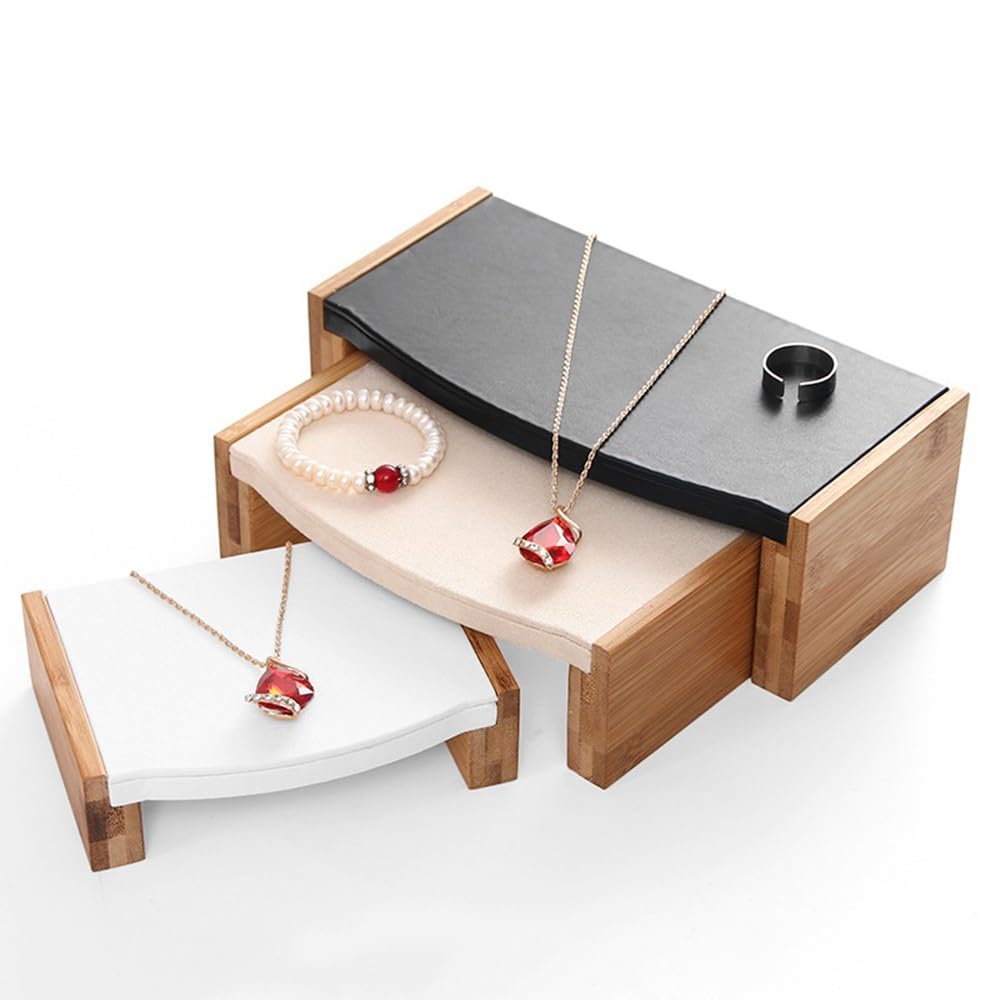 Torri dei gioielli Set di raschietti for gioielli in 3 pezzi Supporti a più livelli in legno for desktop