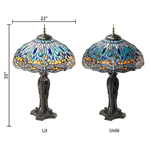35" H Dragonfly Tiffany-Style Stained Glass Table Lamp - River Of Goods #TOP4