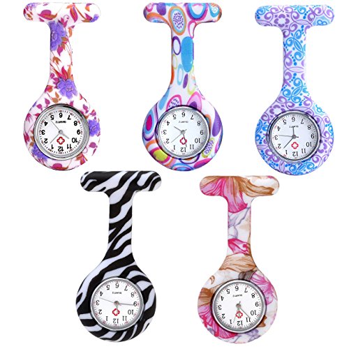 Uhren Krankenschwesteruhr Set Pulsuhr FOB Uhr Pflegeruhr Ansteckuhr Silikon Hülle Schwesternuhr Damenuhr Brosche Taschenuhr Analoge Quarzuhr (5