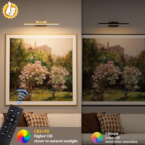 Image of Battery Operated Wall Light, Set of 2, Gold, Remote Control | 13.8'' 4000mAh Cordless,Gold Wall Light, Magnetic for Easy to Charge,Timers, Display for Gallery Living Room Bedroom