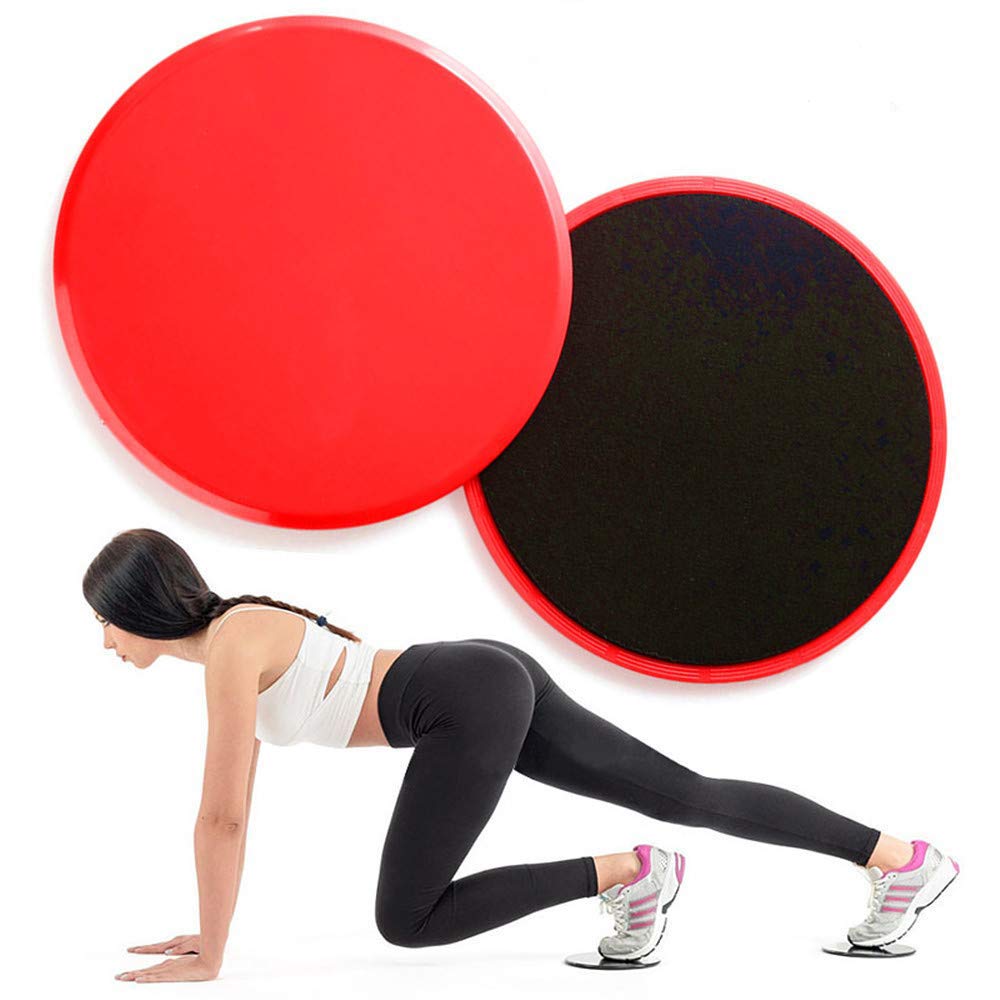 NEXCURIO Dual Sided Core Exercise Sliders Gym Gliding Discs Fitness Stretch Yoga Pilates, for Carpet or Hardwood Floors, Compact for Travel or Home with Carry Bag (Red)