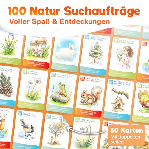 MUTKIND® 50x Entdeckerkarten für Kinder (ALLE 4 Jahreszeiten) - Spannendes Suchspiel zum Natur entdecken - 100 Aufgaben - Outdoor Spiele für Kinder - Geschenk Junge und Mädchen ab 4, 5, 6, 7, 8 Jahre