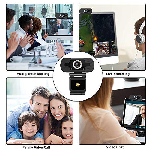 Webcam Full HD 1080p com microfone，Webcam Angulo Amplo USB para Laptops e Desktop