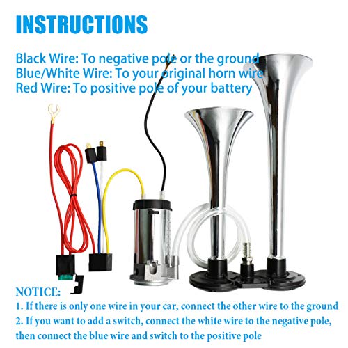 image for Mirkoo 12V 150dB Car Air Horn Kit, Super Loud Twin Tone Chrome Plated 