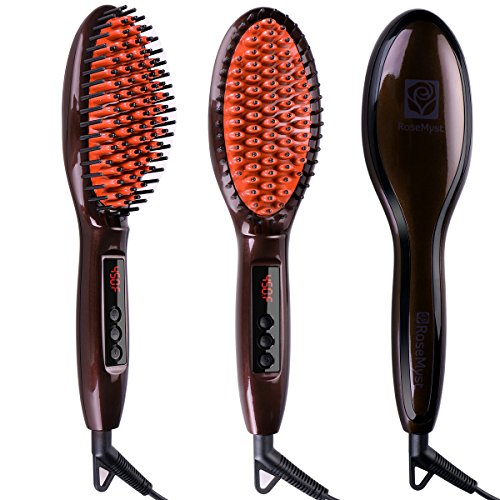 RoseMyst Hair Straightening Brush with FREE Heat Resistant Glove (450°F/230°C, Adjustable Temperature, Auto Lock, 30-min Timer, Anti-Scald) , Hair Straightener Brush.