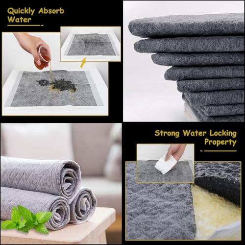 Image of Fhiny 50PCS Rabbit Pee Pads, 18 inch x 24 inch Disposable Cage Liner Black Carbon Odor-Control, All-Absorb Charcoal Training Accessories with Quick-Dry Surface for Bunny Rabbit Puppy Small Animals