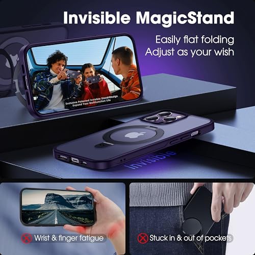 Image of CASEKOO for iPhone 14 Pro Max Case with Magnetic Invisible Stand, Purple | [Military Drop Protection] [Compatible with MagSafe] Shockproof Slim Translucent Matte Case for iPhone 14 Promax Case 6.7 inch