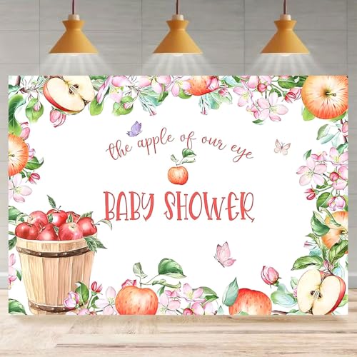 Spring Fruit Birthday Photography Background - The Apple of Our Eye Backdrop - Flower Butterfly Harvest Season Holiday Farm Event Decoration - Baby Shower Kids Party (7X5FT)