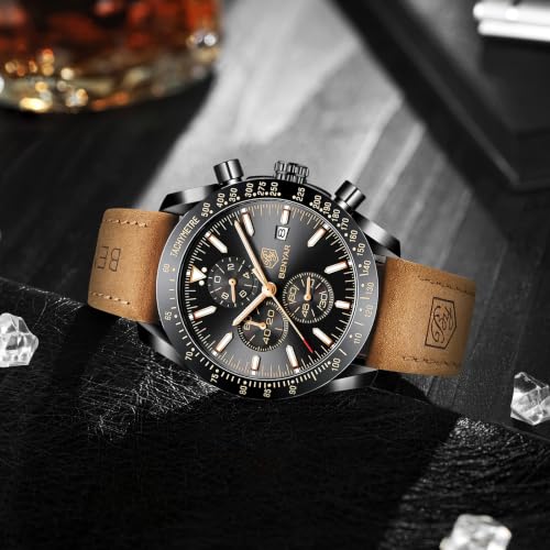 Image of BENYAR Mens Watches Quartz Movement Chronograph Leather Strap Fashion Business Sport Design 30M Waterproof Scratch Resistant Elegant Gifts for Men