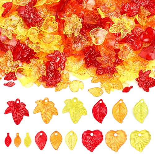 Augshy 500Pcs Acrylic Fall Leaf Beads Autumn Leaf Beads for Jewelry Making