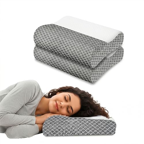 Image of Orthopedic Neck Pillow Set of 2, Memory Foam Contour Support for Sleeping, Cervical Design for Side and Back Sleepers, Slow Rebound, Washable Cover, Grey, 48 x 30 cm, Home Use Plus