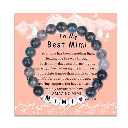 Image of Natural Moss Agate Bracelet for Nana /Gigi /Mimi /Great Grandma Christmas Gifts