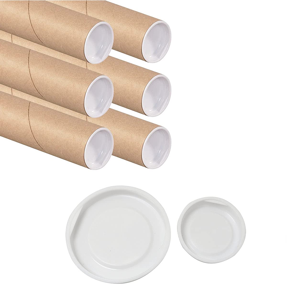 PZRT Lot De 8 Embouts En Plastique Pour Tubes D'expédition Kraft (4 Pièces De 5,1 Cm + 4 Pièces De 7,6 Cm), Blanc